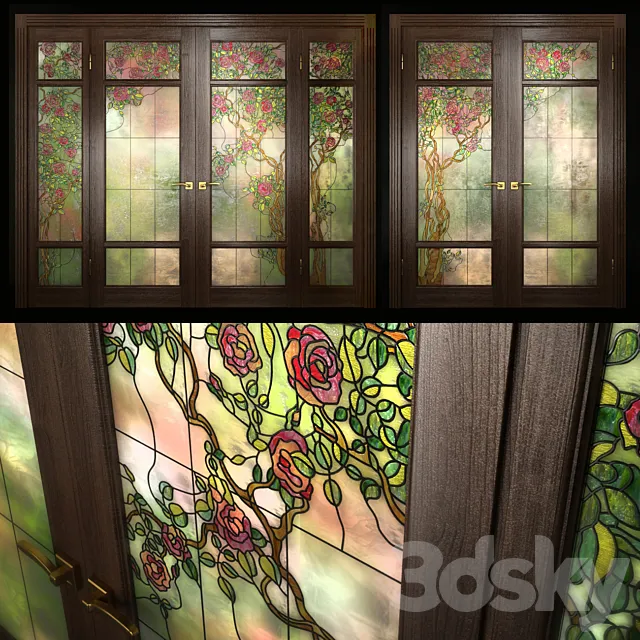 A set of two double doors with stained glass 3DModel