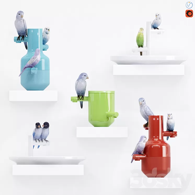 A set of vases "The Parrot Party" 3D Model