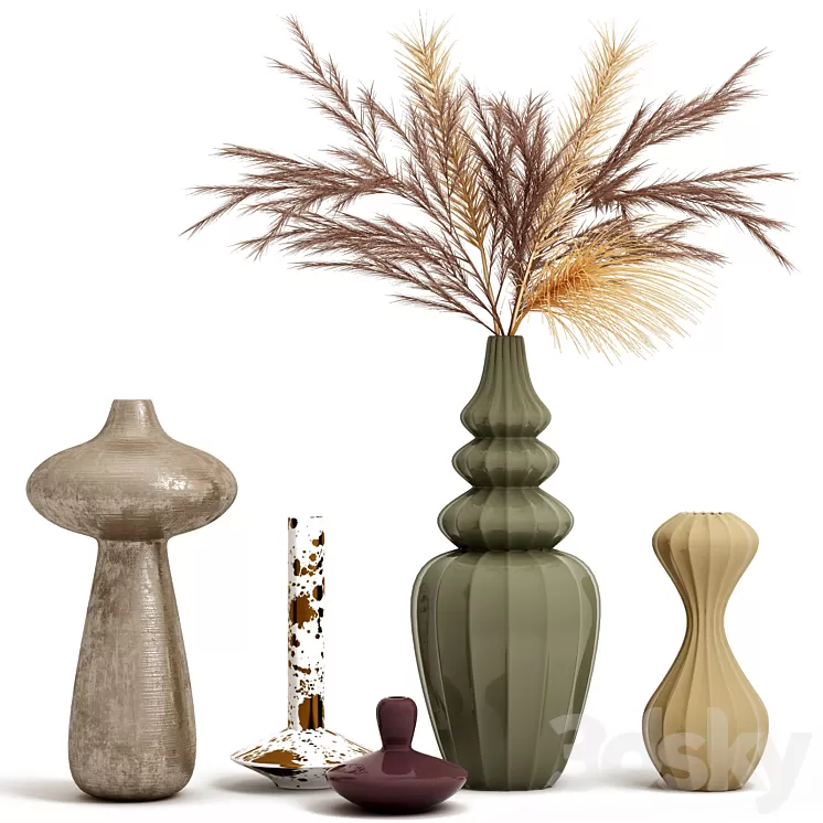 A set of vases with decor. 3D Model