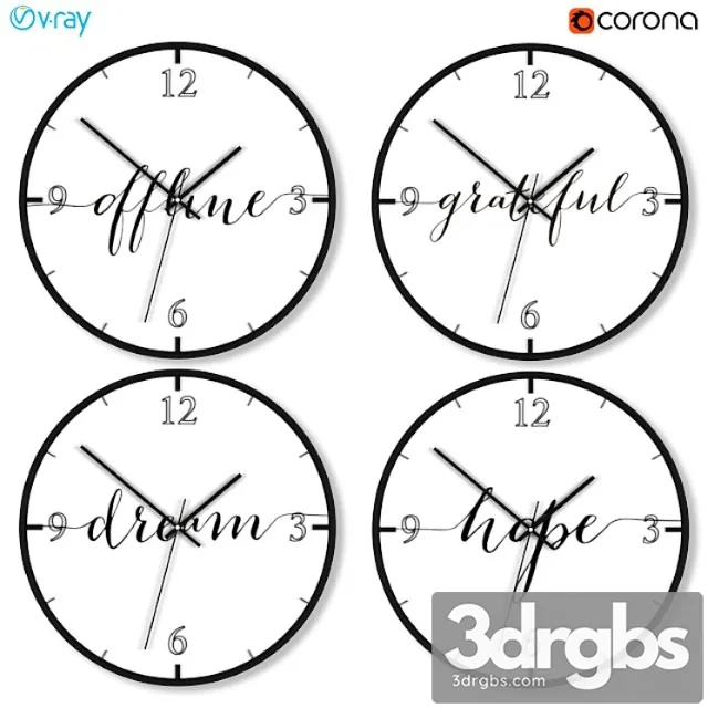 A set of wall clocks with motivational inscriptions 3D Model Download