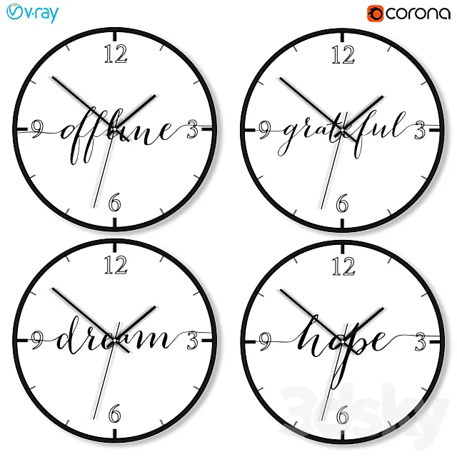 A set of wall clocks with motivational inscriptions. 3DModel A set of wall clocks with motivational inscriptions. 3DModel