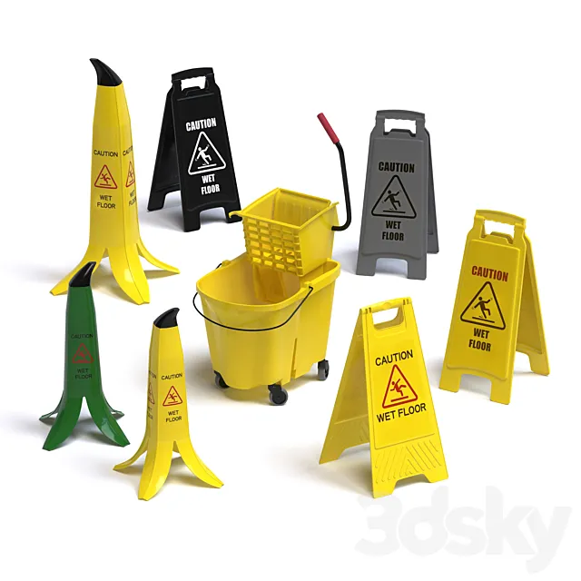 A set of warning signs “Wet Floor” 3D Model