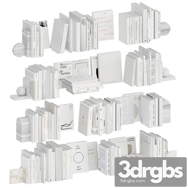 A Set Of White Books With Bookends 3D Model Download