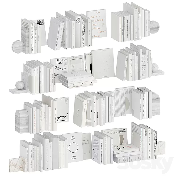 A set of white books with bookends 3D Model Free Download