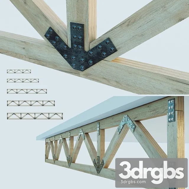 A Set Of Wooden Trusses With Parallel Belts 6m 8m 10m 12m 14m 3D Model Download