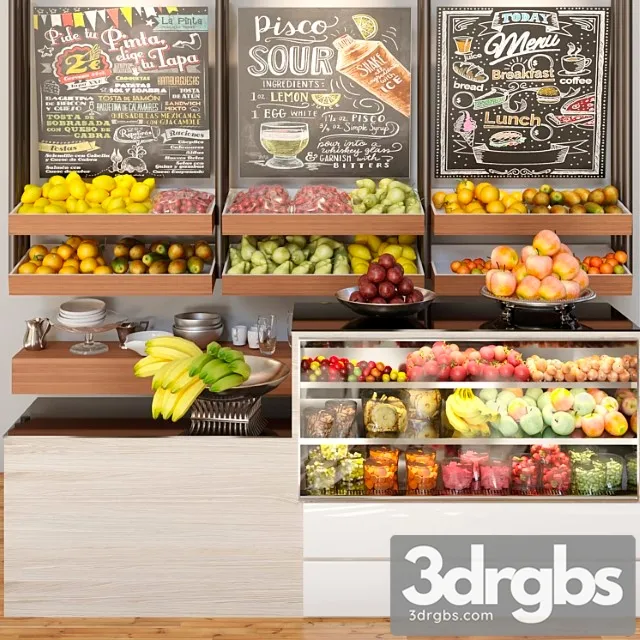 A Small Showcase in A Supermarket with A Large Selection of Fruits and Vegetables Food 3D Model Download