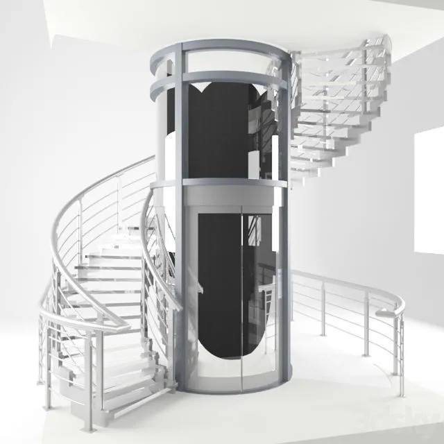 A spiral staircase and elevator round 3D Model