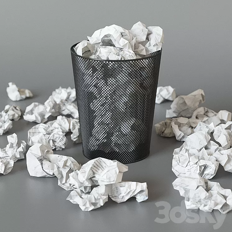 A trash can with papers 3D Model A trash can with papers 3D Model