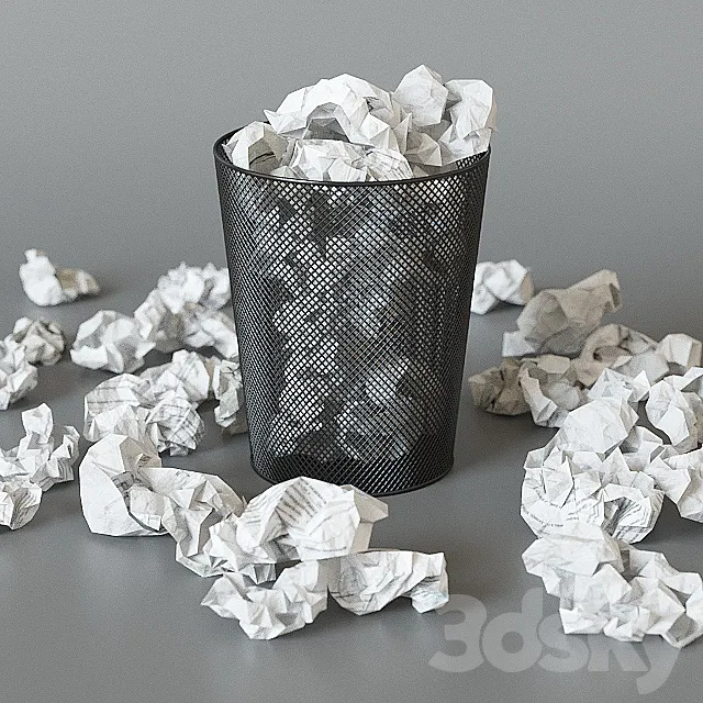 A trash can with papers 3DModel A trash can with papers 3DModel