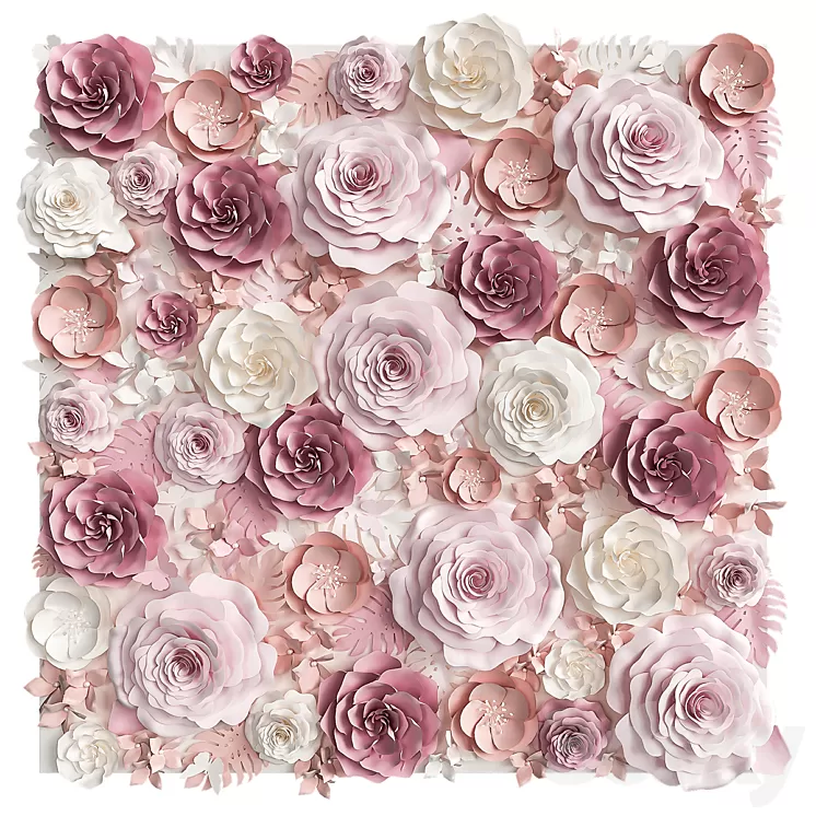 A wall of paper flowers. Photo background 3D Model A wall of paper flowers. Photo background 3D Model
