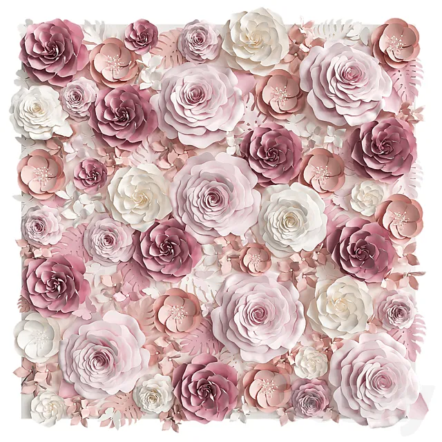 A wall of paper flowers. Photo background 3DModel A wall of paper flowers. Photo background 3DModel