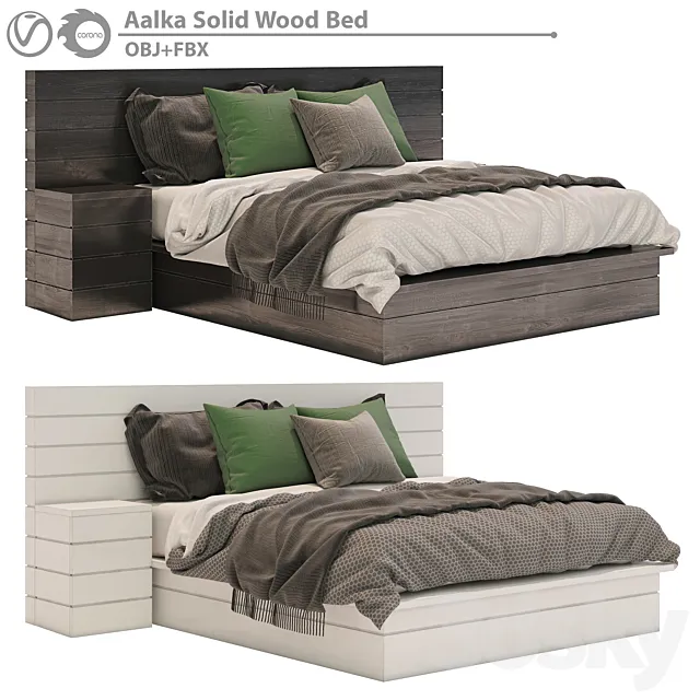 Aalka Solid Wood Bed 3D Model Aalka Solid Wood Bed 3D Model