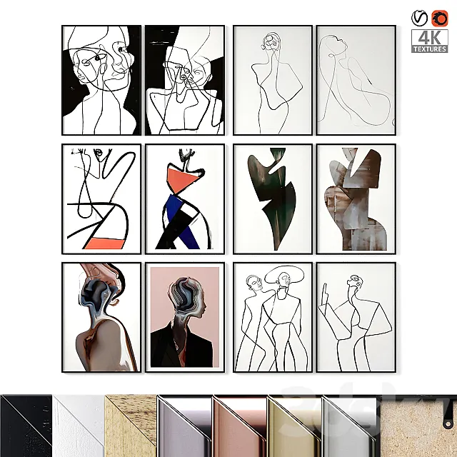 Abstract posters with female silhouettes 3DModel Abstract posters with female silhouettes 3DModel