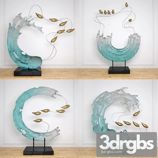 Abstract resin  with birds glass material 3D Model Download