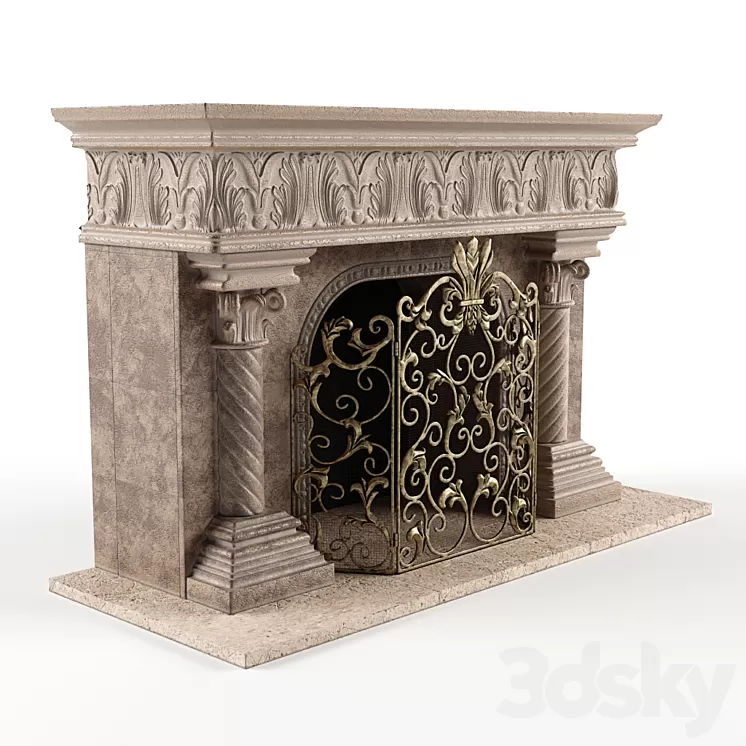 Acanthus Fireplace and Screen 3D Model