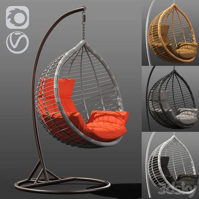 Acapulco wicker hanging rocking chair in 4 colors 3D Model Acapulco wicker hanging rocking chair in 4 colors 3D Model
