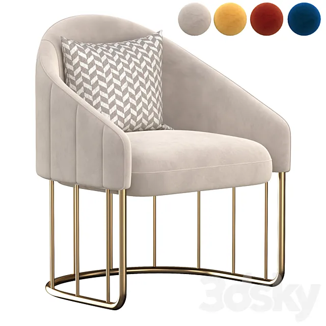 Accent Chair Velvet Upholstered Chair Gold Base 3D Model