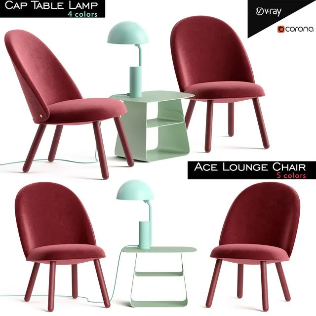 Ace Lounge Chair and Cap Table Lamp 3D Model Ace Lounge Chair and Cap Table Lamp 3D Model