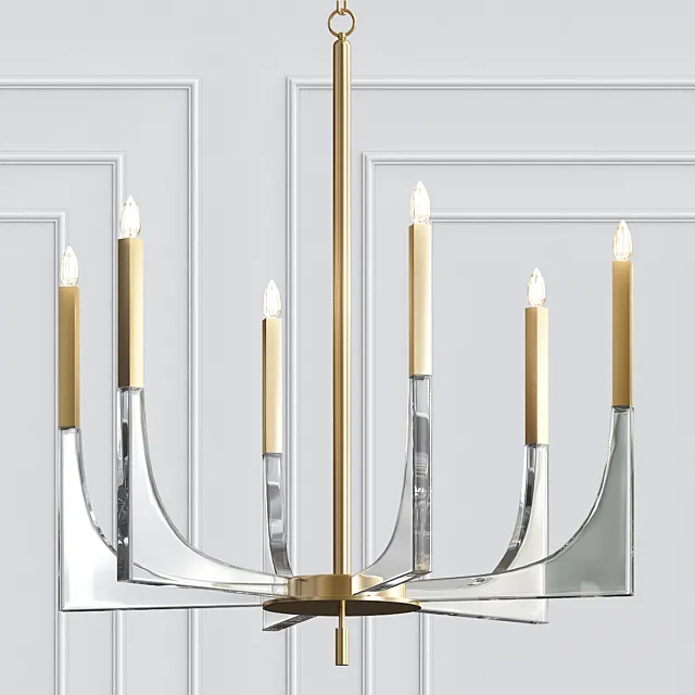 Acrylic Brass Finish Chandelier 6 Lights 3D Model