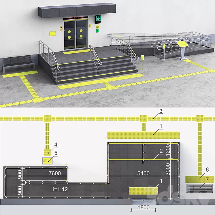 Adaptation of the entrance to the building for the disabled. Part 2 3D Model Adaptation of the entrance to the building for the disabled. Part 2 3D Model
