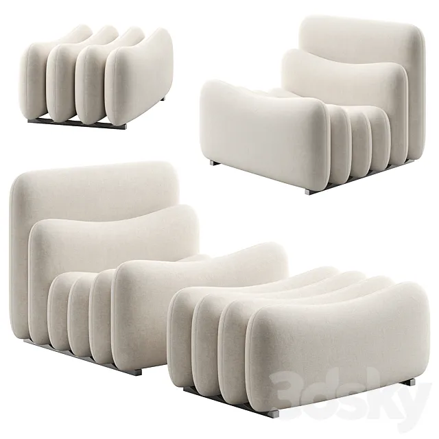 Additional System Armchair with Footstool 3D Model