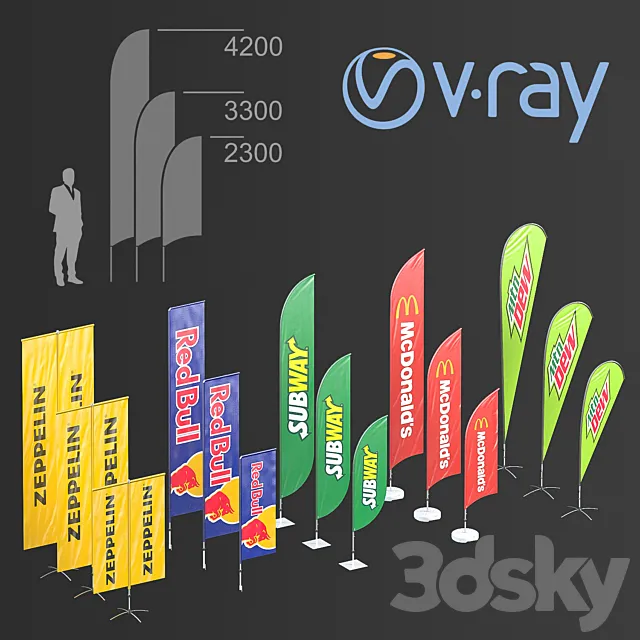 Advertising flags 3D Model Advertising flags 3D Model