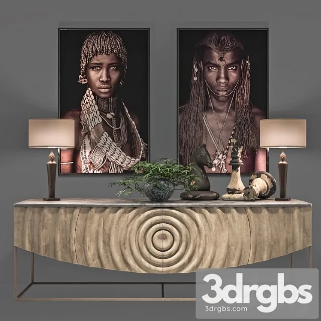 African decoration console set 2 3D Model Download