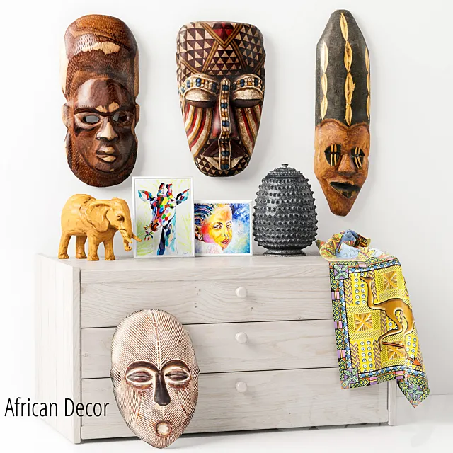 African masks – Decorative set_1 3DModel