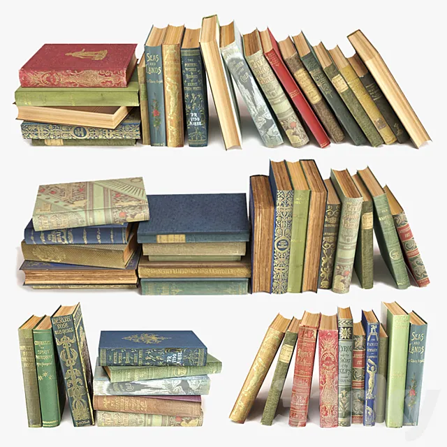 Aged books on the shelf set 6 3DModel