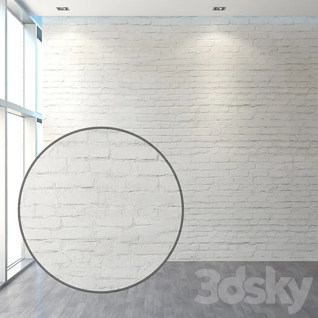 Aged brickwork of white brick 3D Model