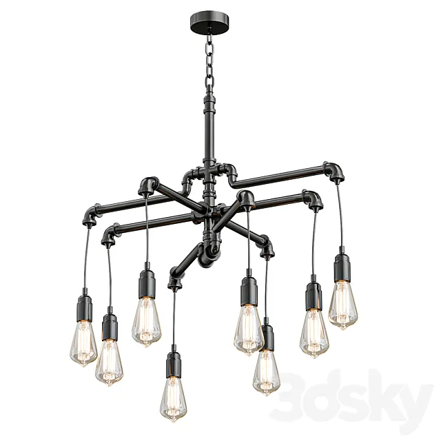 Aged Pipe Chandelier 3D Model