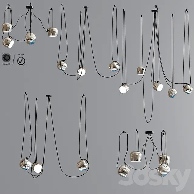 Aim Pointed Lighting Set Chrome 3D Model Aim Pointed Lighting Set Chrome 3D Model
