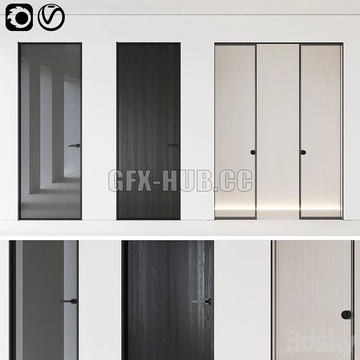 Aladin Swing Mono and Pocket door by Glas Italia Set 01 3D Model