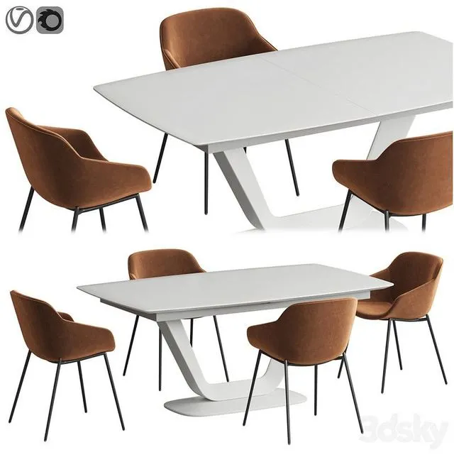 Alicante table Vienna chair Boconcept (white) 3D Model