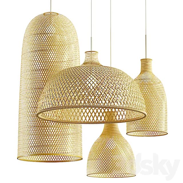 Aliexpress rattan chandelier set 3D Model Aliexpress rattan chandelier set 3D Model