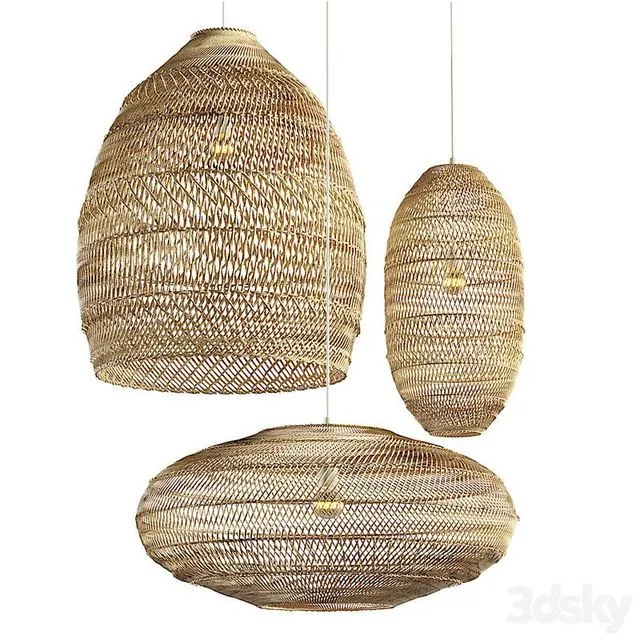 ALIEXPRESS RATTAN CHANDELIER SET 3D Model