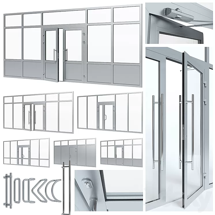Aluminium door with partitions 3D Model