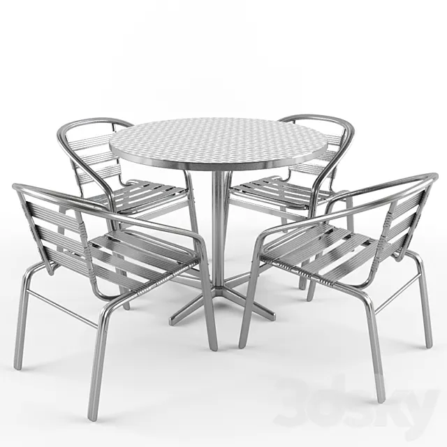 aluminum chair & table 3D Model