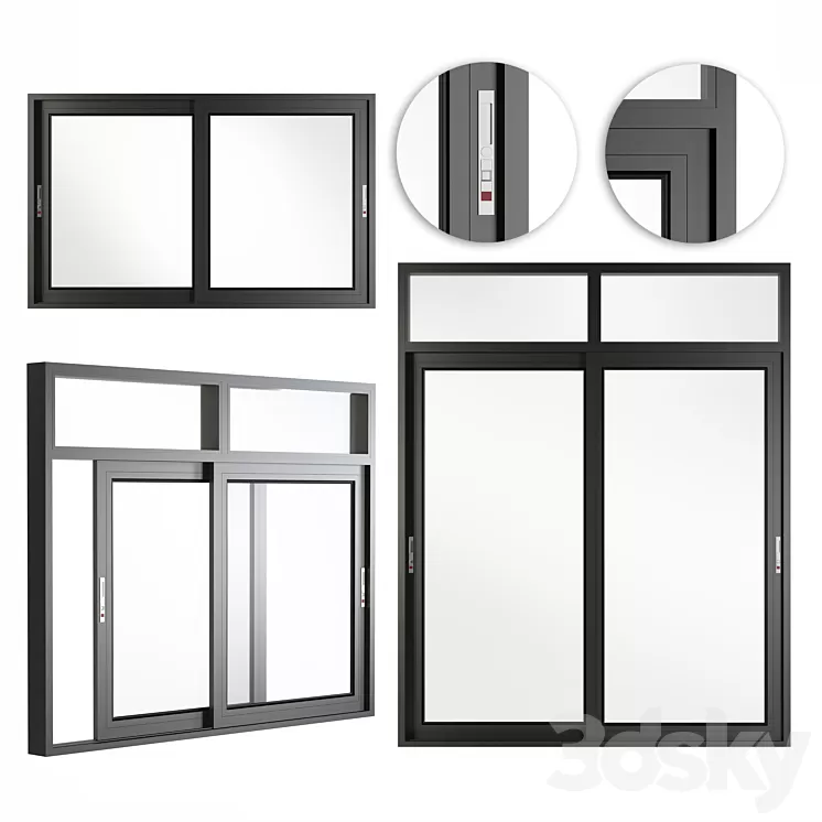 Aluminum Sliding Door & windows with header 3D Model