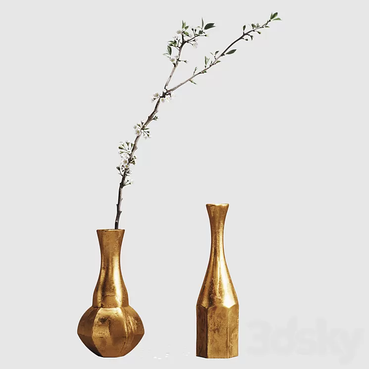 Aluminum vases with cherry branch by ZARA HOME 3D Model