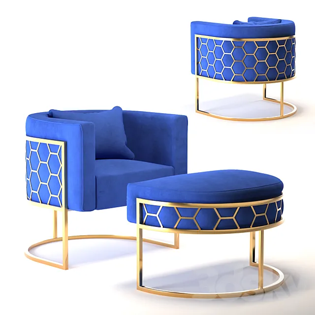 Alveare tub chair Brass 3D Model Alveare tub chair Brass 3D Model