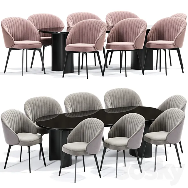 Amara Beige Chenille Dining Table Chair 3D Model