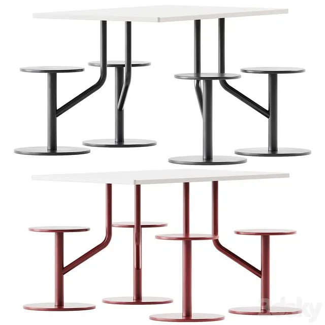 AMBROGIO FOUR table with integrated seats by Belca 3D Model AMBROGIO FOUR table with integrated seats by Belca 3D Model