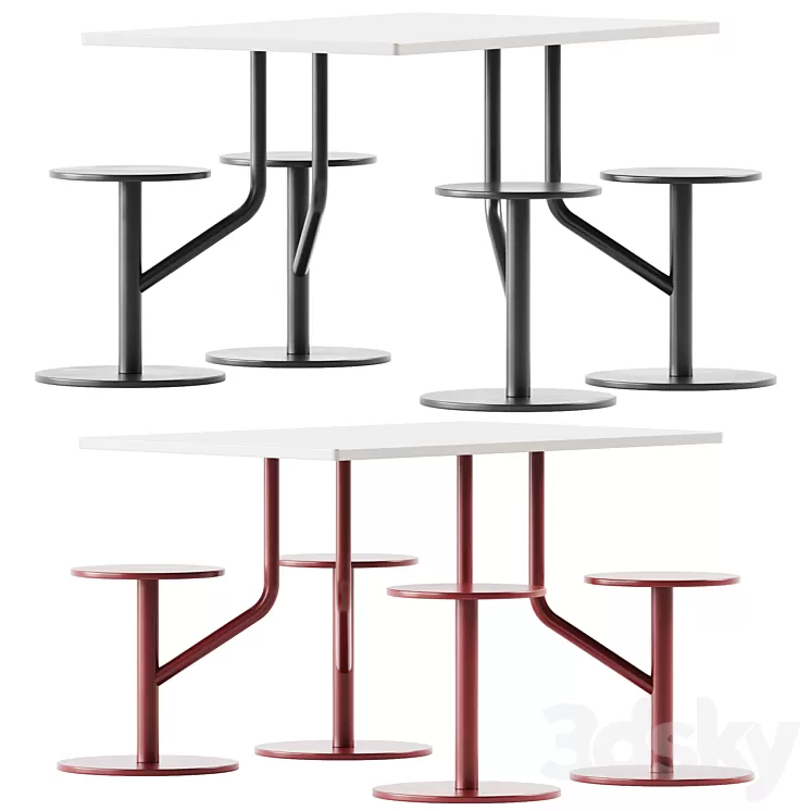 AMBROGIO FOUR table with integrated seats by Belca 3D Model