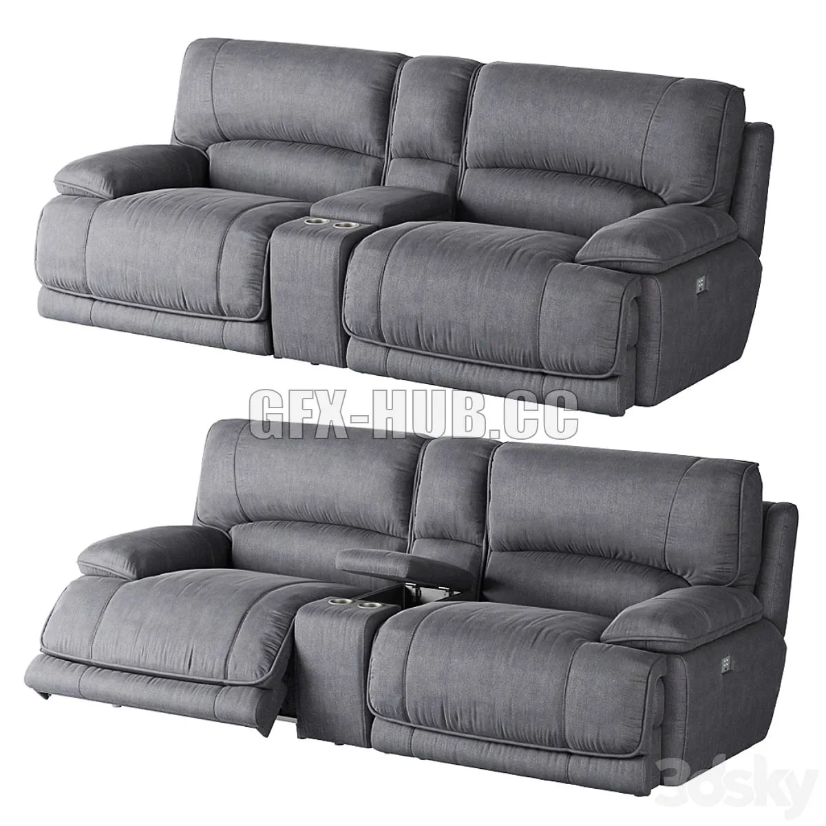 American Signature Furniture Mario 3-Piece Dual Power Reclining Sectional 3D Model American Signature Furniture Mario 3-Piece Dual Power Reclining Sectional 3D Model