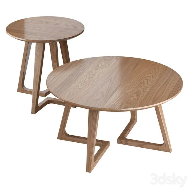 American-style household solid wood round coffee table 3D Model