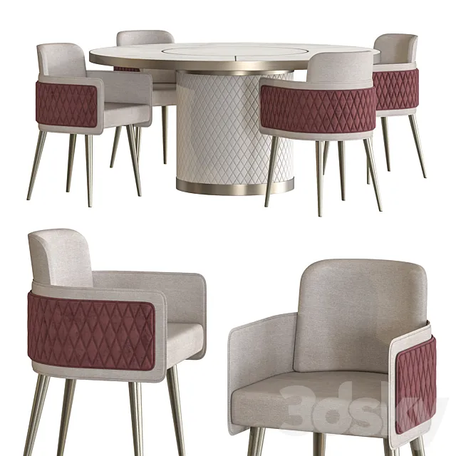 Amet Armchair and Signore Degli Anelli Steel Table by Reflex Dining Set 3DModel