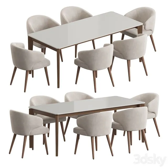Angel Cerda Nogal Aston dining set 3D Model Angel Cerda Nogal Aston dining set 3D Model