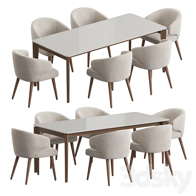 Angel Cerda Nogal Aston dining set 3D Model Angel Cerda Nogal Aston dining set 3D Model