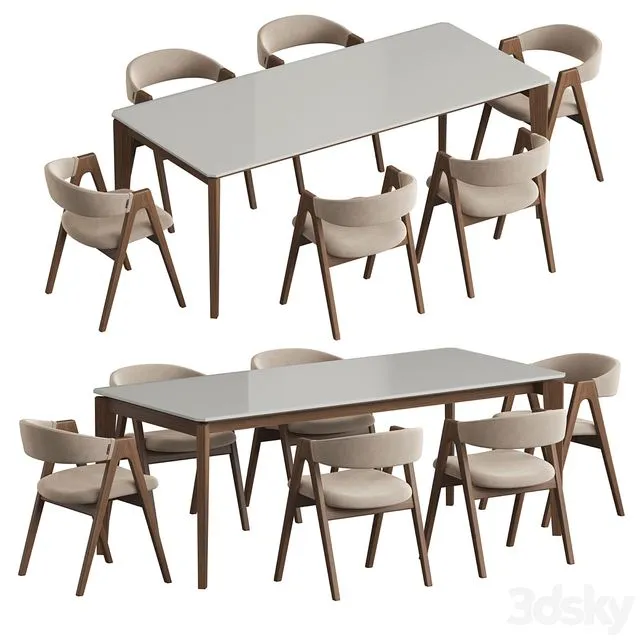 Angel Cerda Nogal Dublin Dining set 3D Model Angel Cerda Nogal Dublin Dining set 3D Model